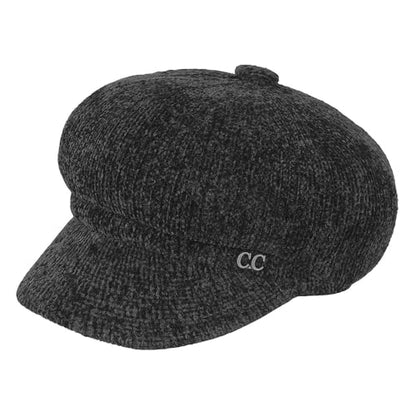 C.C Knitted Newsboy Cap for Women – Soft Knit Hat with Adjustable Velcro, Lightweight Warm Winter Style - color: Knitted-black