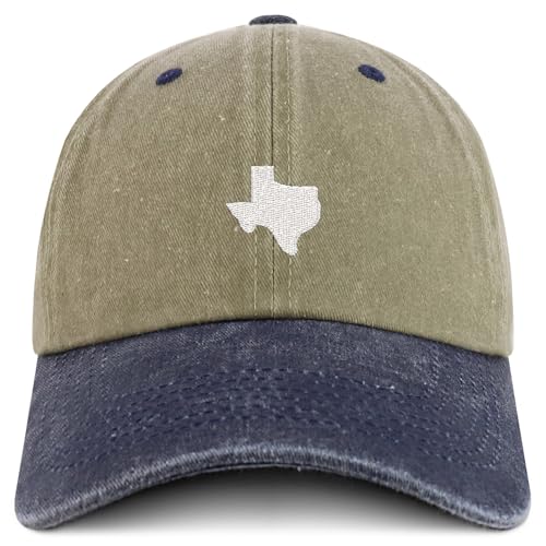 Trendy Apparel Shop Texas State Map Embroidered Washed Cotton Adjustable Cap - color: Khaki Navy