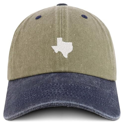 Trendy Apparel Shop Texas State Map Embroidered Washed Cotton Adjustable Cap - color: Khaki Navy