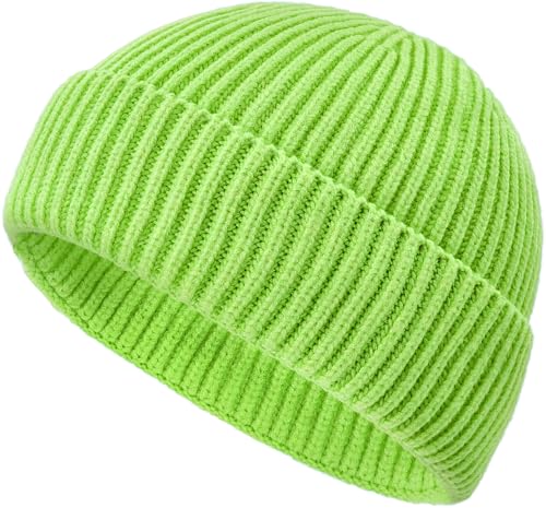 Wool Fisherman Beanies for Men Knit Fall Winter Beanie Hat Skull Cap - color: Neon Yellow Green