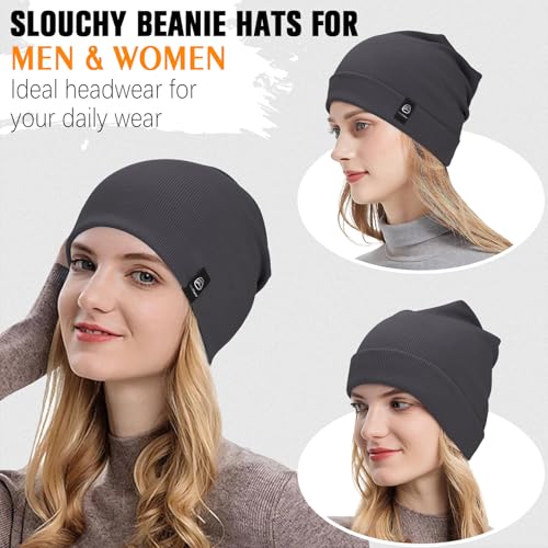 YANIKY Slouchy Beanie for Women, Mens Soft Cotton Beanie Hat, Double Layer Windproof Skull Cap for All Seasons - color: Dark Grey