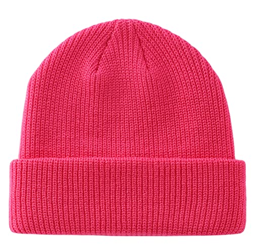 Connectyle Classic Double Layer Knit Beanie Hat Warm Thick Acrylic Winter Hats Daily Cuffed Beanies Watch Hat for Men Women - color: Hot Pink