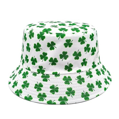Printed Bucket Hat - Reversible Packable Summer Travel Beach Sun Cap for Men Women Teens - color: Clover White Green