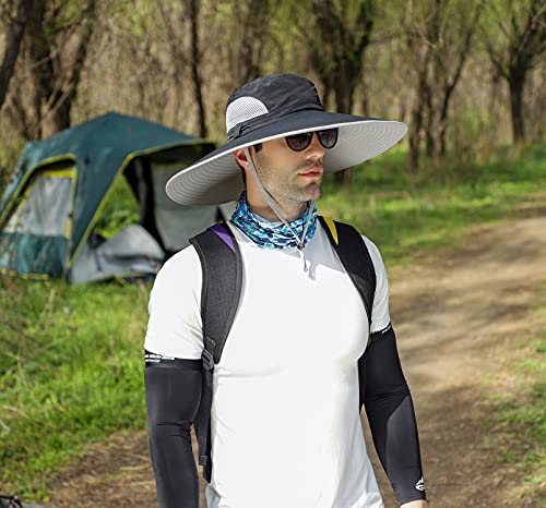 Leotruny Men Wide Brim Sun Hats UPF50+ Waterproof Breathable Bucket Hat - color: C02-black