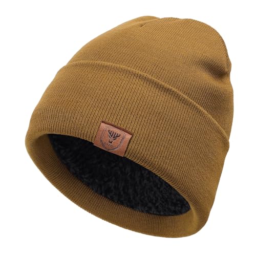 OZERO Mens Winter Hat, Fleece Lined Cuffed Beanie for Men and Women - color: Brown