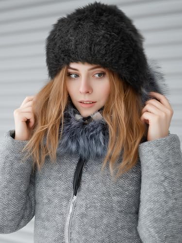 Furry Balaclava Ski Mask for Man Woman, Fluffy Winter Face Cover - color: Black