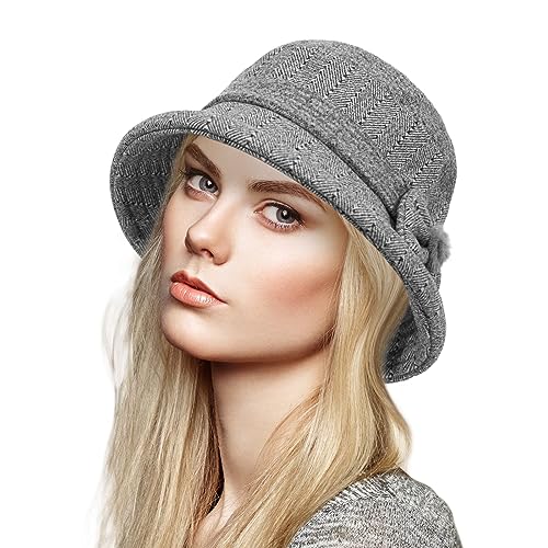 Women Winter Warm Bucket Hat 1920s Vintage Cloche Bowler Hats Fashion Ladies Church Bucket Hat - color: Gray
