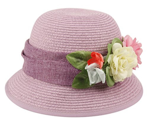 Women's Gatsby Linen Cloche Hat with Lace Band and Flower - color: Cl2796lavender