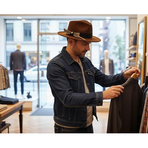 Classic Wide Brim Fedora Hats Wide Brim Felt Dress Hat for Men - color: Classic Light Coffee