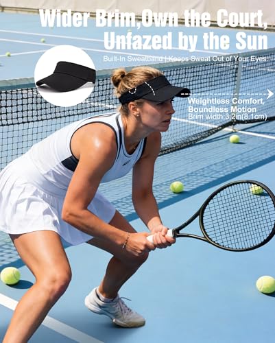 Zando 3.2" Structured Brim Visor Hats for Women, UPF 50+, Golf/Tennis - color: Black&white