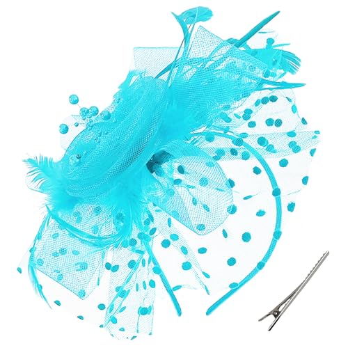 WLBON Fascinators Hat 20s 50s Headband Hair Clips Flower Mesh Veil Feather Headpiece Headwear Women Halloween Carnival Cocktail Wedding Church Cosplay Dress Up Birthday Tea Party Accessories Blue - color: Hot Blue