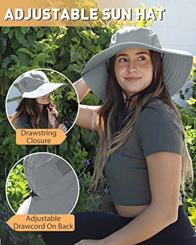 Men Safari Sun Hat Wide Brim Boonie Fishing Cap with Adjustable Drawstring - color: #3 Grey