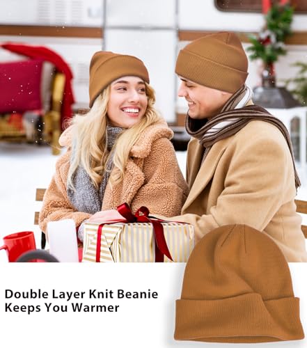 ROYBENS 100% Cotton Beanie Hat for Women Men Warm Winter Hats Knit Beanies - color: Brown