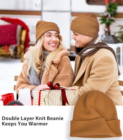 ROYBENS 100% Cotton Beanie Hat for Women Men Warm Winter Hats Knit Beanies - color: Brown
