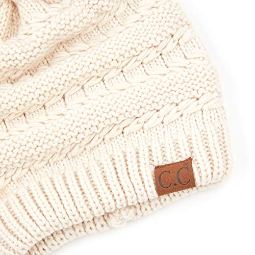 C.C Hatsandscarf Exclusives Unisex Solid Ribbed Beanie with Pom (HAT-43) - color: A Beige-tilted Stitch