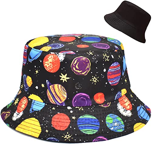 Unisex Bucket Hat Beach Sun Hat Aesthetic Fishing Hat for Men Women Teens, Reversible Double-Side-Wear - color: Planet