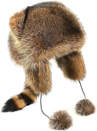 Raccoon Tail Parent-Child Plush Hat Warm Faux Fur Animal Hat with Tail - color: Adult Style