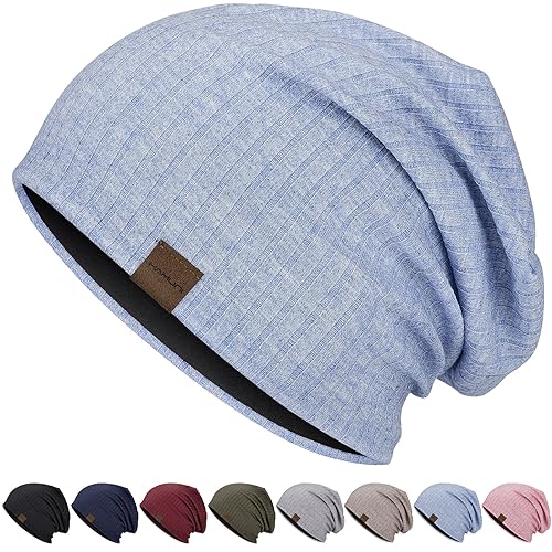 HAMUNI Slouchy Beanie for Men Women Soft Lightweight Chemo Headwear - color: Sky Blue
