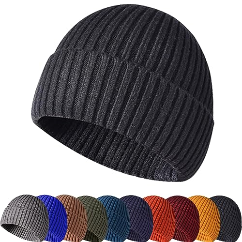 Winter Beanie Hat for Men & Women - Warm Stretchy Skull Cap, Thick Knitted Cuffed Beanies for Cold Weather - color: Black