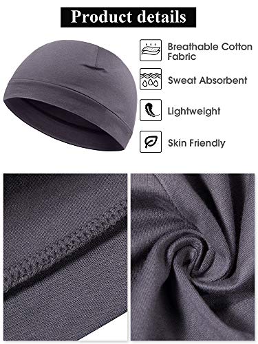 Syhood 4 Cotton Skull Caps for Men Women Sleep Night Hat Beanie - color: Black, Gray, Army Green, Navy Blue