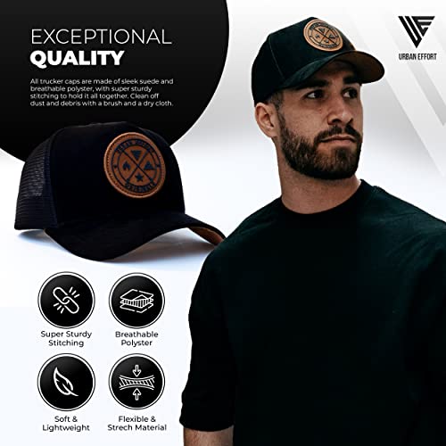 Urban Effort Trucker Hat for Men & Women, Mesh Back Baseball Cap, 5 Panel - color: Black, style: Mesh Back