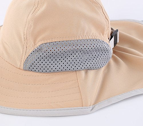 Connectyle Kids Sun Hat Adjustable Fishing Hat for Boys Grils Breathable UPF 50+ Protection Outdoor Beach Hat with Neck Flap - color: Khaki