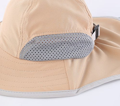 Connectyle Kids Sun Hat Adjustable Fishing Hat for Boys Grils Breathable UPF 50+ Protection Outdoor Beach Hat with Neck Flap - color: Khaki