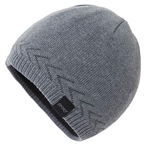 Mens Winter Warm Knitting Hats Plain Skull Beanie Cuff Toboggan Knit Cap - color: Grey
