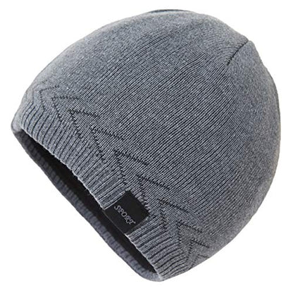 Mens Winter Warm Knitting Hats Plain Skull Beanie Cuff Toboggan Knit Cap - color: Grey