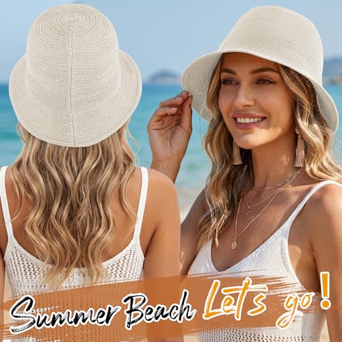 Babalet Summer Straw Beach Sun Hats for Women Packable Floppy Bucket Hat - color: White