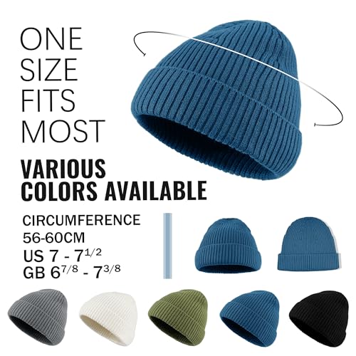 Clakllie Swag Beanie for Men Cuffed Thick Knitted Hat Warm Winter Hats Plain Stocking Skullcap Stretchy Fisherman Beanies Hat - color: Cdus-kh43-blue
