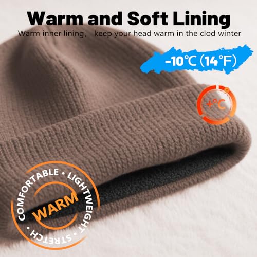 Unisex Winter Beanie for Men Women Soft Fleece Lined Warm Knit Hat - color: Brown