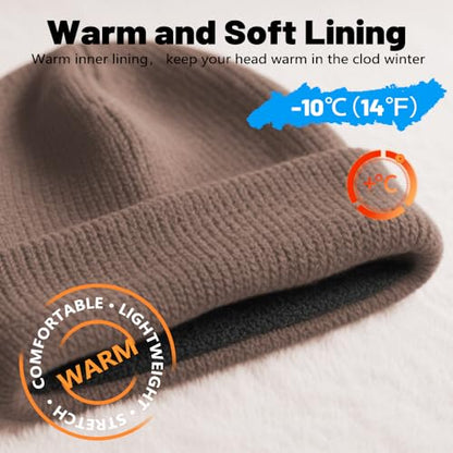 Unisex Winter Beanie for Men Women Soft Fleece Lined Warm Knit Hat - color: Brown