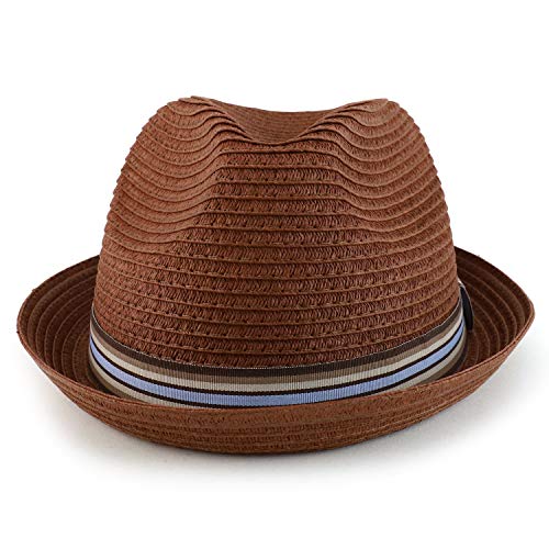 Armycrew Men's XXL Oversized Stingy Brim Paper Braid Fedora with Striped Band