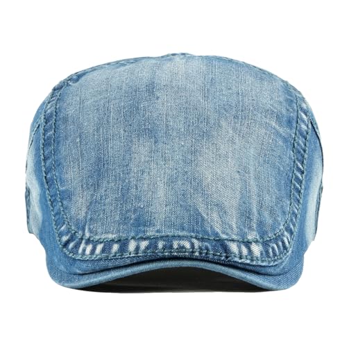 meioro Women Denim Newsboy Hat Cotton Flat Cap Ivy Gatsby Driving Hunting Gatsby Cabbie Denim Hats for Men - color: Middle Blue-a