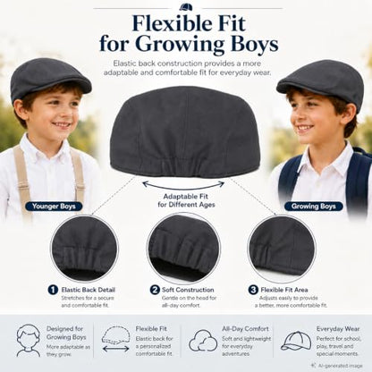 Bienzoe Boys Newsboy Flat Hat: Classic Linen Cap Lightweight - color: Dk Grey, size: 6-7 Years