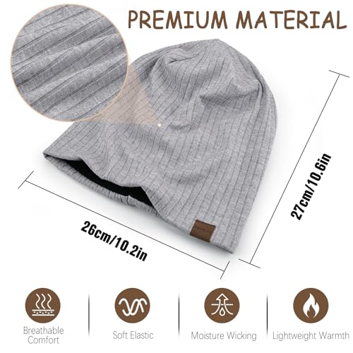 HAMUNI Slouchy Beanie for Men Women Soft Lightweight Chemo Headwear - color: Light Grey