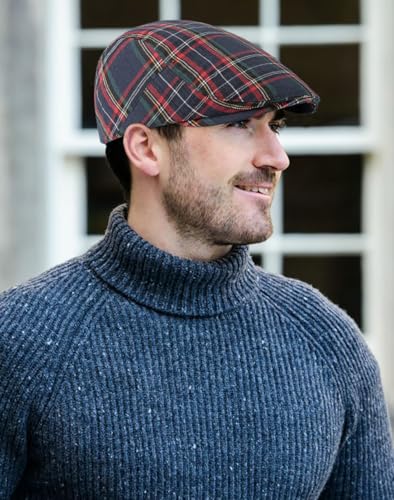DIYDECAL Plaid Newsboy Hats Retro Flat Cap Gatsby Cabbie Driving Hat for Mens Womens - color: Navy Blue