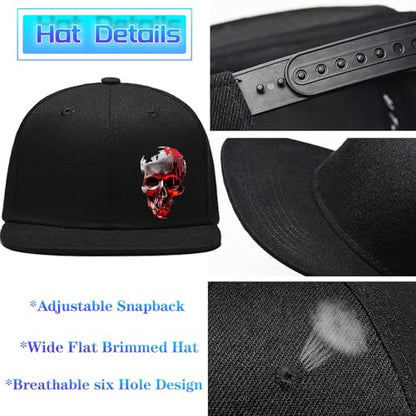 Snapback Hats for Men Flat Bill Hats for Men Fitted Hat Black Baseball Hats Hip Hop Caps - color: Red Skull