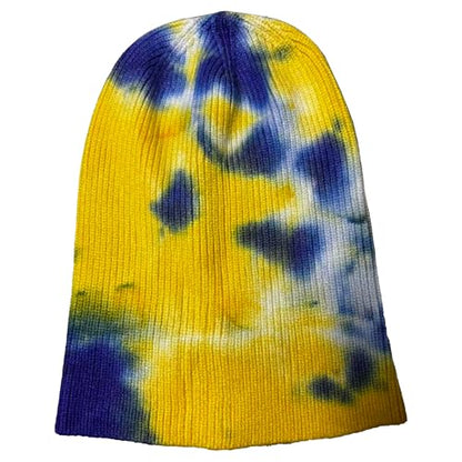 Beanie for Women Men Unisex Tie Dye Cuffed Knit Skull Cap Colorful Gradient Winter Hat Soft Slouchy Warm Less Static - color: Yellow