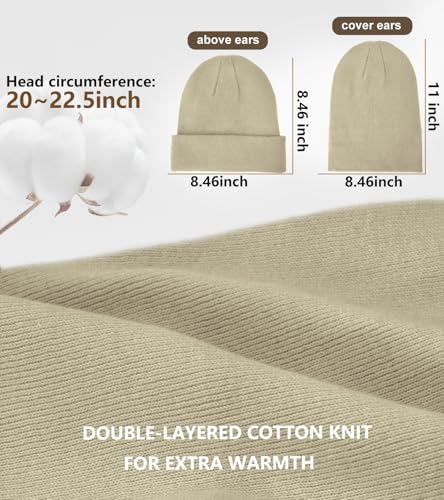 100% Cotton Beanie for Women Men Soft Knit Beanies Warm Winter Hat - color: Sandy Beige