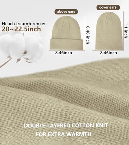 100% Cotton Beanie for Women Men Soft Knit Beanies Warm Winter Hat - color: Sandy Beige