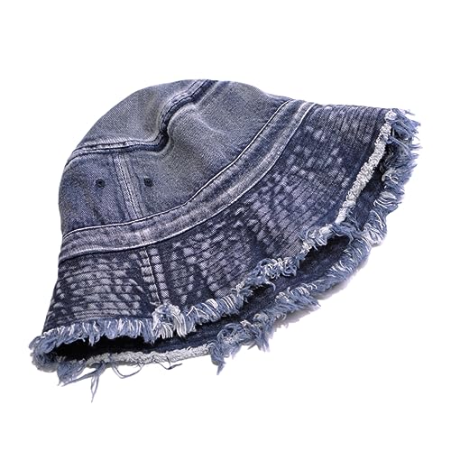 Cotton Denim Distressed Bucket Hat, Sun Hat, Hat for Men and Women - color: Blus