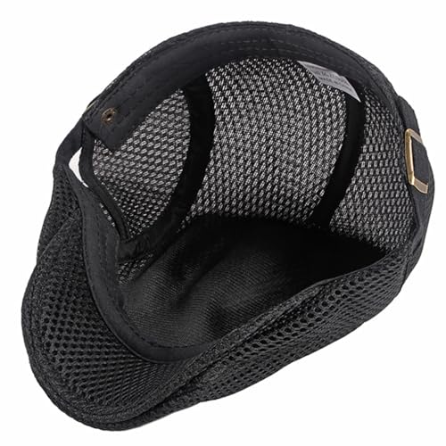 2 Pack Men's Mesh Cap Breathable Summer Newsboy Hat Adjustable Beret Ivy Cap Irish Cabbie Driving Hunting Hats - color: Black/Dark Grey