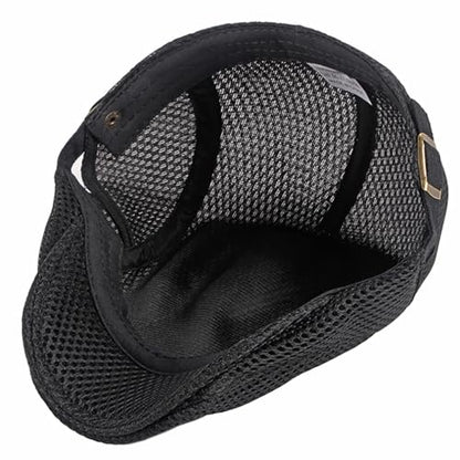 2 Pack Men's Mesh Cap Breathable Summer Newsboy Hat Adjustable Beret Ivy Cap Irish Cabbie Driving Hunting Hats - color: Black/Dark Grey