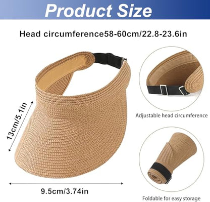 MULIMU new 3pcs Sun Visor Hats for Women Wide Brim Straw Visors Womens Foldable Beach Visors Summer Packable Ponytail Beach Hat Black