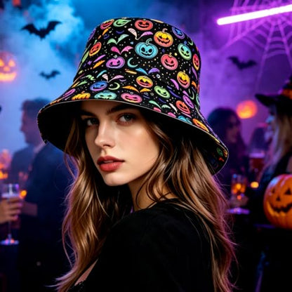 Summer Reversible Bucket Hat - Packable Cute Pineapple Sun Hat for Beach, Golf, Fishing, Travel, Outdoor for Women Men - color: Halloween