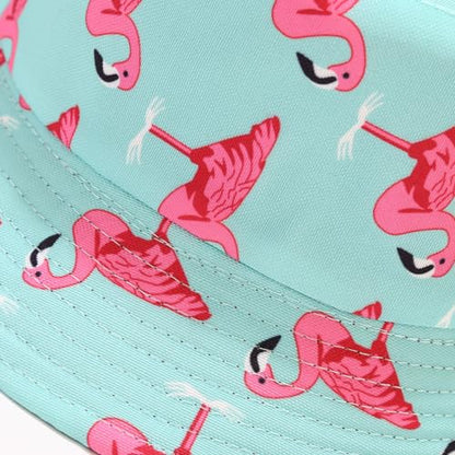 Quanhaigou Bucket Hats Unisex Summer Travel Beach Fisherman Cap for Men Women Teens - color: Blue Flamingo