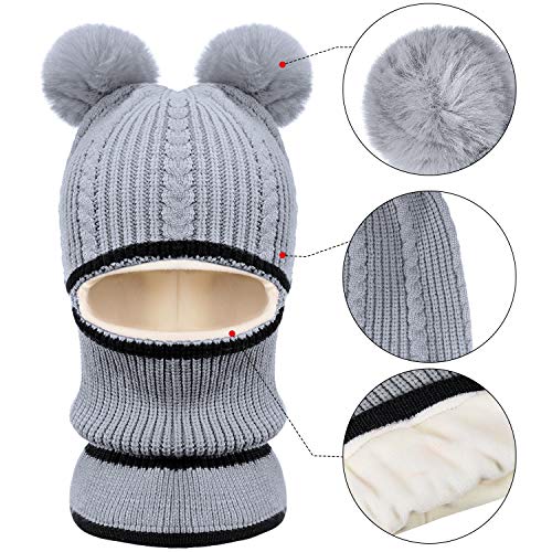 2 Pieces Kids Hood Scarf Kids Knit Hat Winter Thick Earflap Skull Caps for Boy Girls - color: Pink, Gray