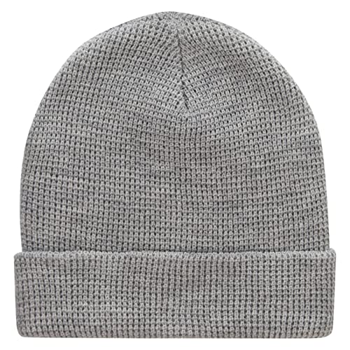 Waffle Knit Cuff Beanie - color: Heather Grey